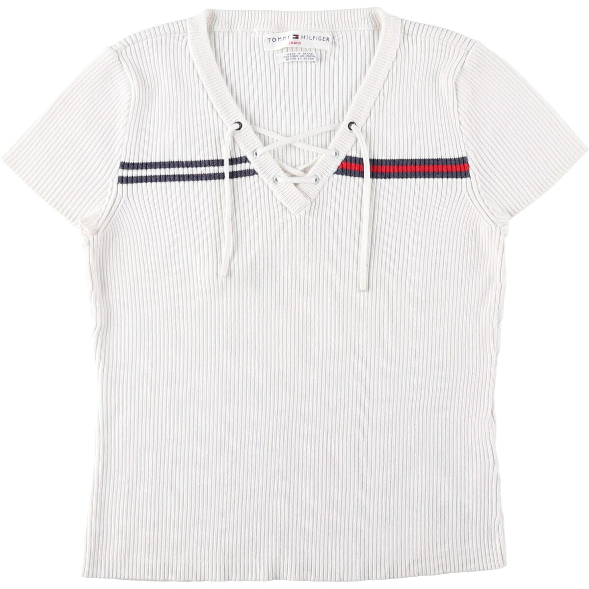 TOMMY HILFIGER/トミーヒルフィガー JEANS Vネック 半袖 コットンニットセーター