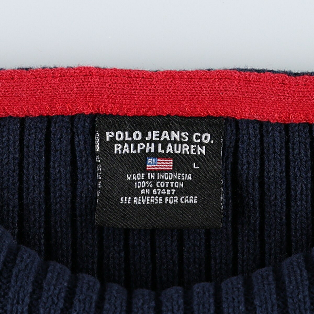 古着 00年代 ラルフローレン Ralph Lauren POLO JEANS COMPANY 星条旗柄 ボートネック リブ編み コットンニットセーター レディースL相当 /eaa655571 【中古】 【260801】 【ADEL/アデル】