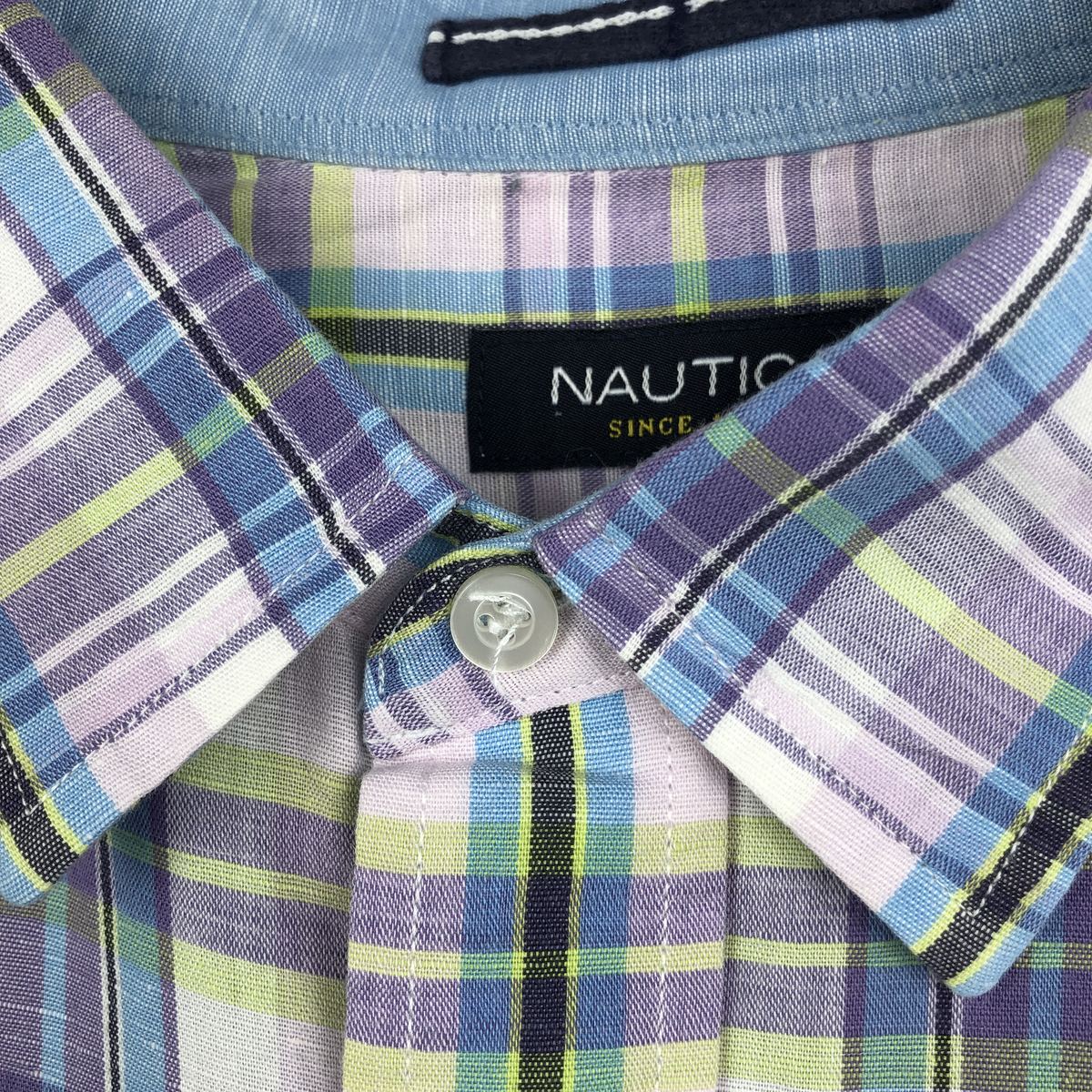 古着 00年代 ノーティカ NAUTICA チェック柄 半袖 リネン×コットンシャツ メンズXL相当 /eaa668135 【中古】 【260808】