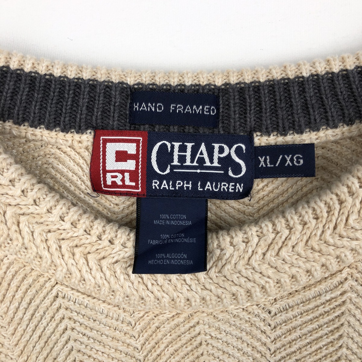 古着 ラルフローレン Ralph Lauren CHAPS チャップス HAND FRAMED ヘリンボーン コットンニットセーター メンズXL相当 /eaa660015 【中古】 【260807】