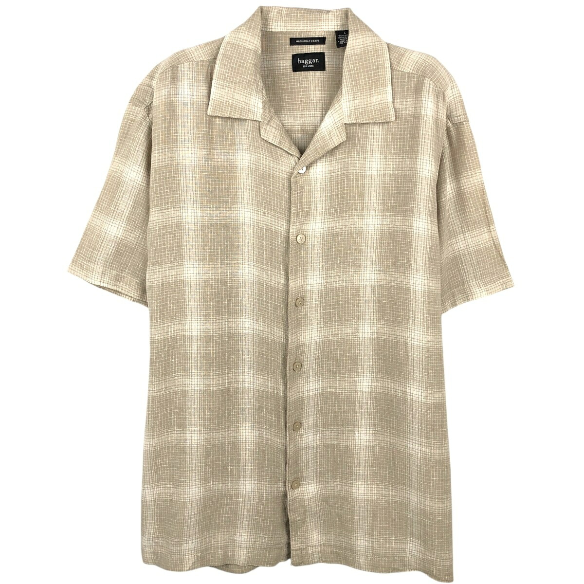 HAGGAR/ハガー WASHABLE LINEN 半袖 オープンカラー リネンシャツ