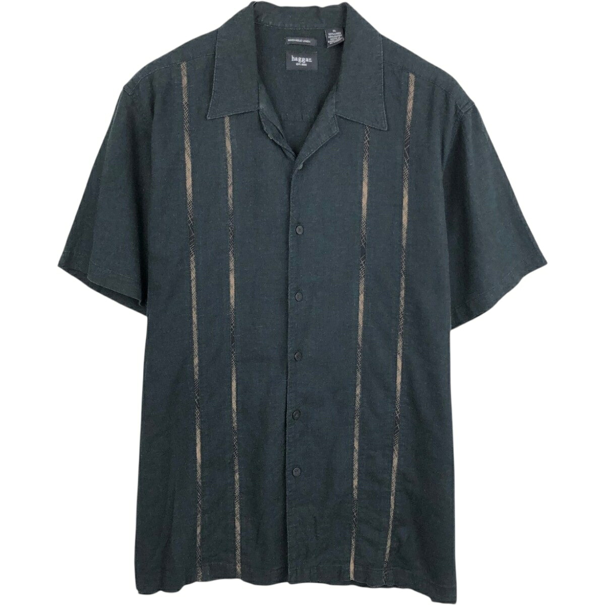 HAGGAR/ハガー WASHABLE LINEN 半袖 オープンカラー リネンシャツ