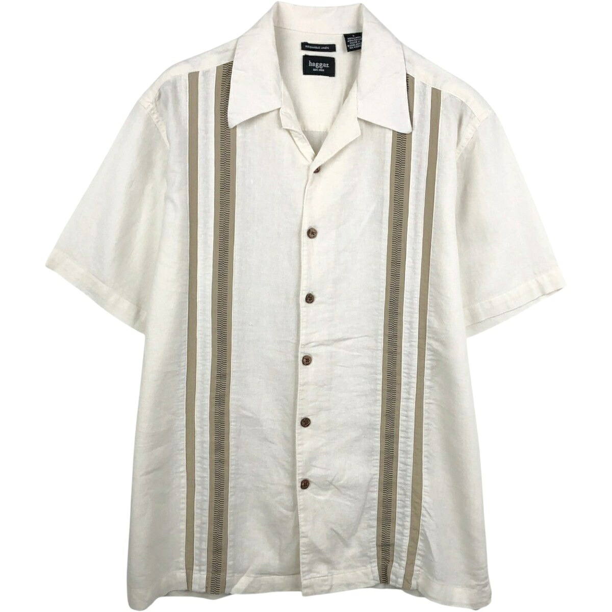 HAGGAR/ハガー WASHABLE LINEN 半袖 オープンカラー リネンシャツ