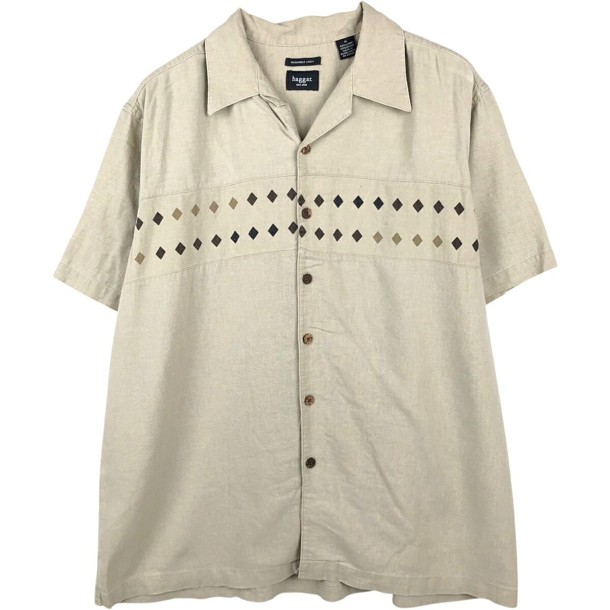 HAGGAR/ハガー WASHABLE LINEN 半袖 オープンカラー リネンシャツ